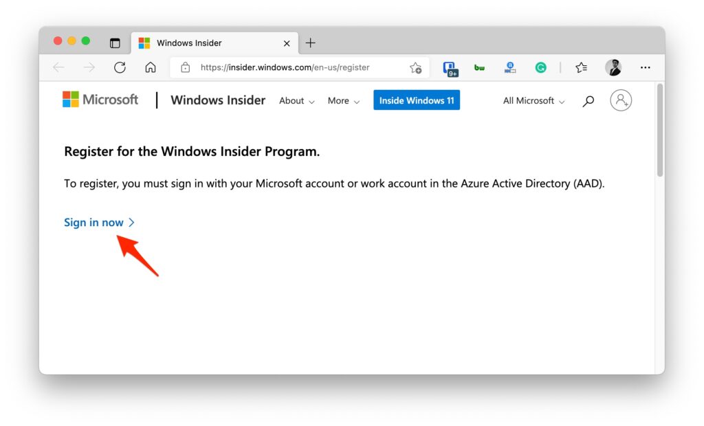 Страница Windows Insider с вариантами загрузки