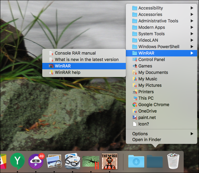Папка Пуск в доке macOS для приложений Windows