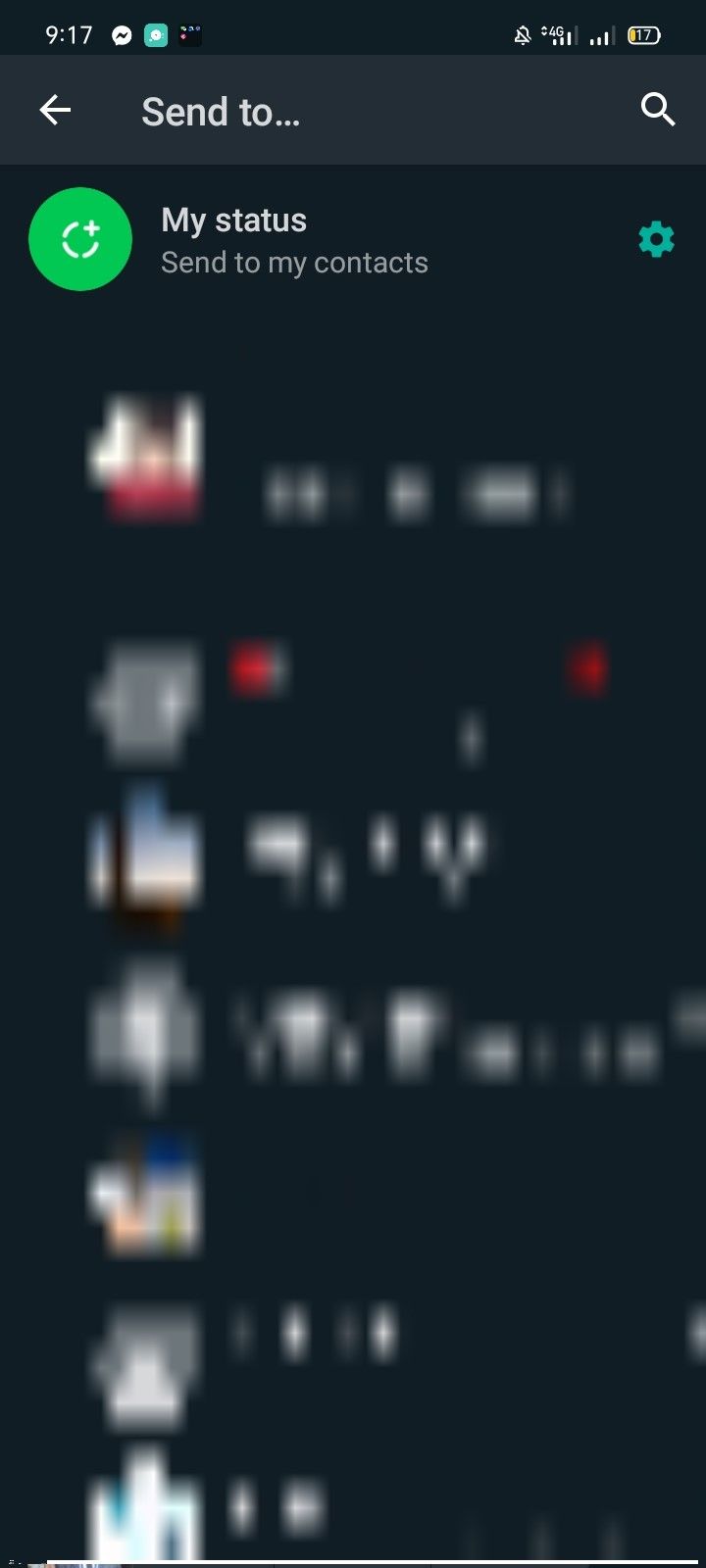 Выбор контакта для отправки стикера аватара в WhatsApp