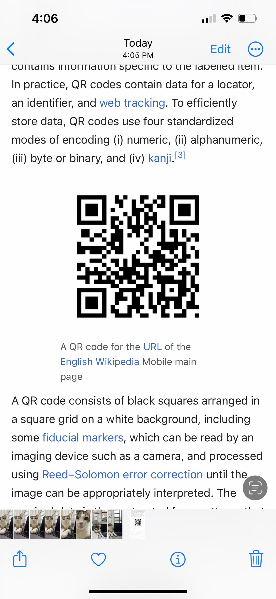 Веб‑страница открыта в считывателе QR