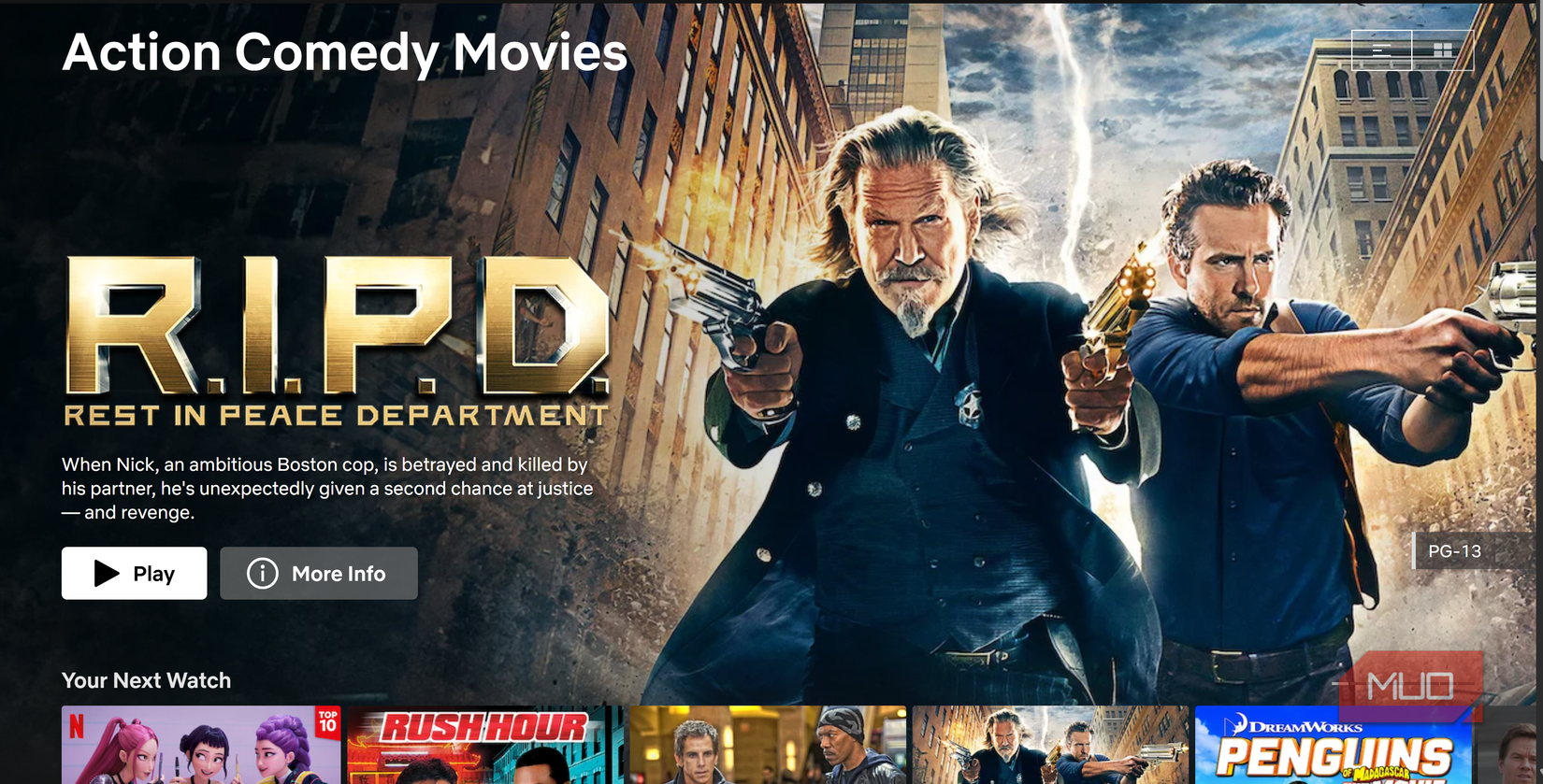 sección de comedias de acción en Netflix