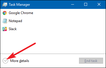 Кнопка «Подробнее» в Диспетчере задач