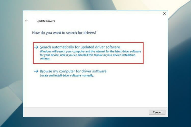 Поиск обновлённого драйвера автоматически