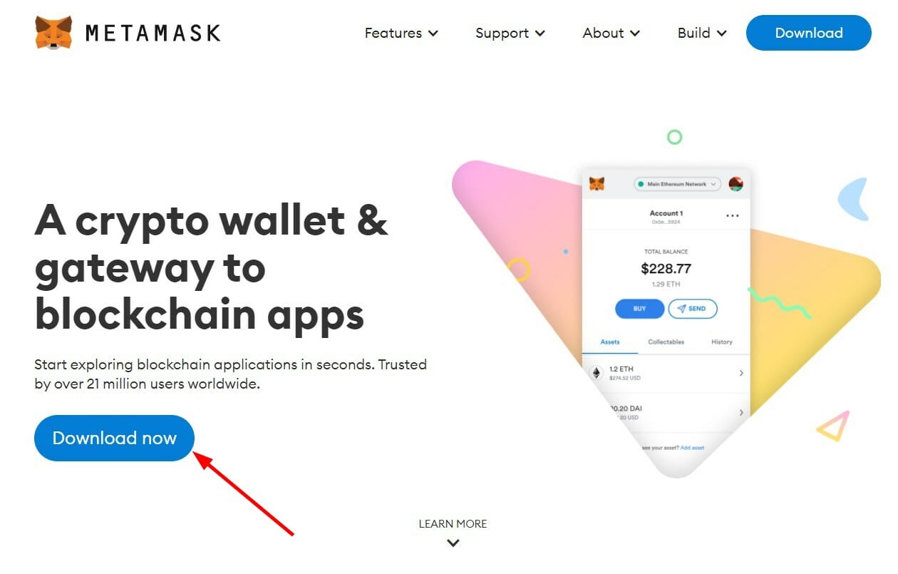 Кнопка загрузки MetaMask