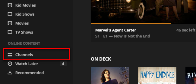 Скриншот раздела Channels в Plex
