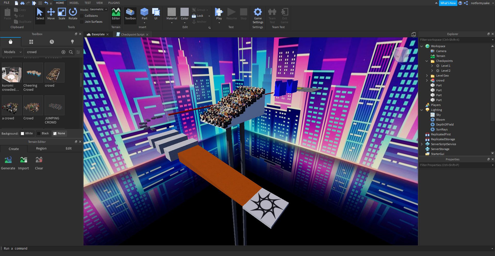 Изменения внешнего вида уровня в Roblox Studio
