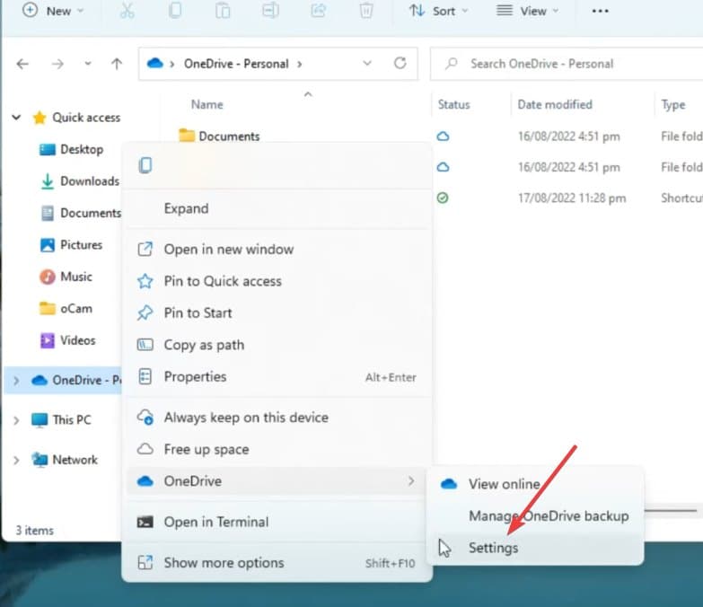 Параметры OneDrive в Проводнике