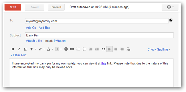 Вставка одноразовой ссылки в письмо перед отправкой