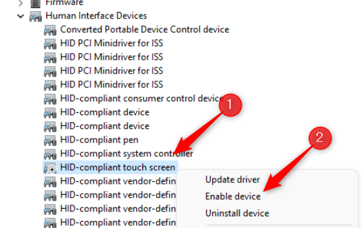 Включите сенсорный экран