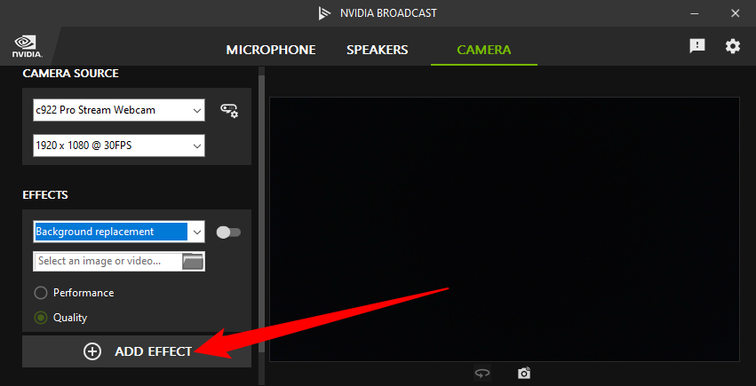 Добавление эффекта для камеры в NVIDIA Broadcast