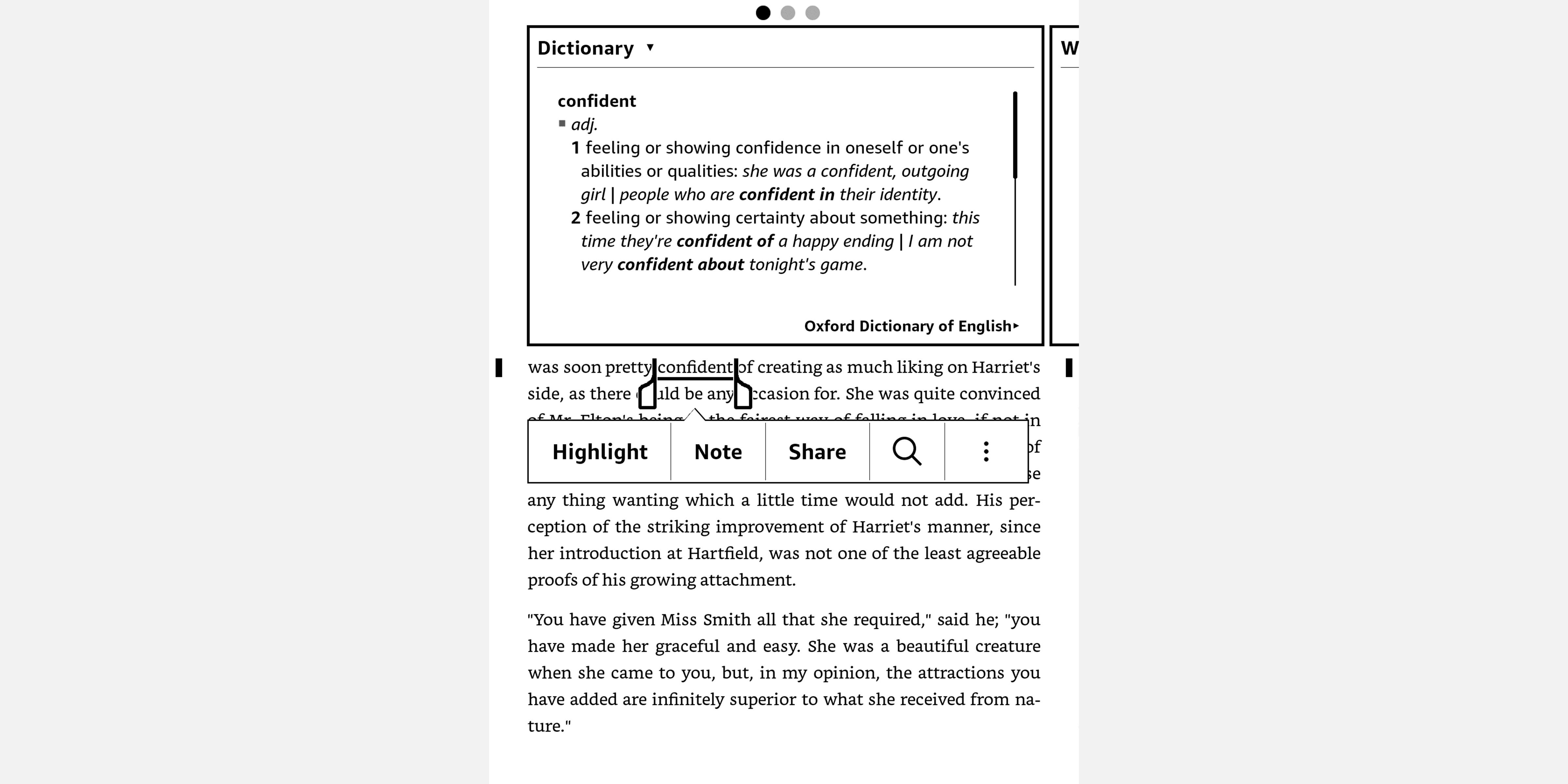 скриншот Kindle, показывающий функцию словаря