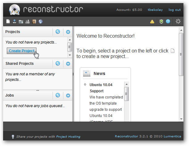 Создание нового проекта — кнопка Create Project