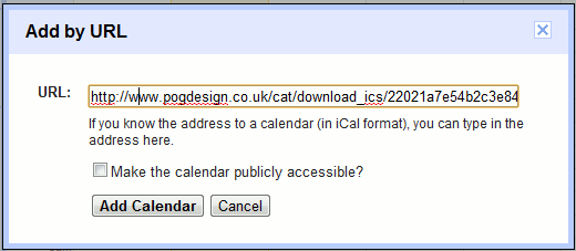 Вставка URL iCal для подписки в Google Календаре