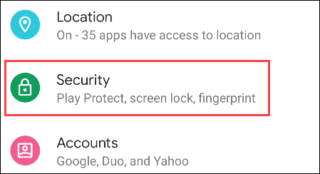 tap the security section