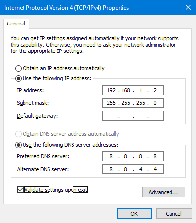 Ввод статического IP и DNS в Windows 7/8