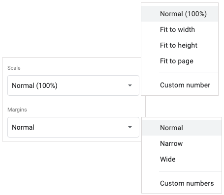 Параметры масштаба и полей для загрузки PDF