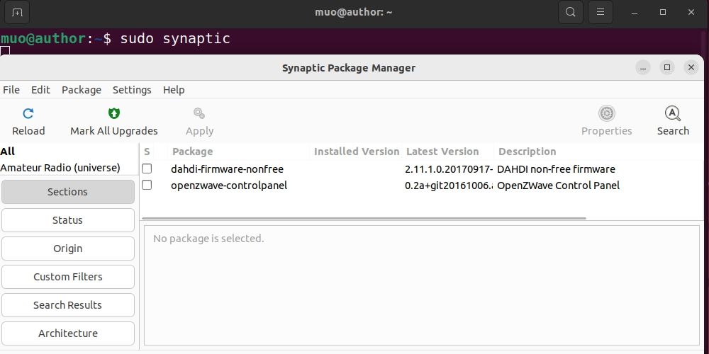 Запуск Synaptic в Ubuntu
