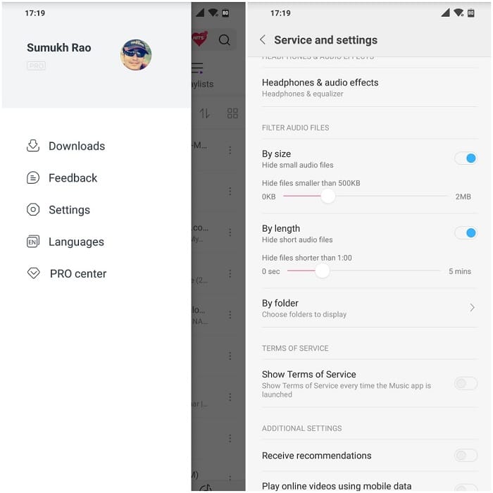 Отключение рекомендаций в Музыке