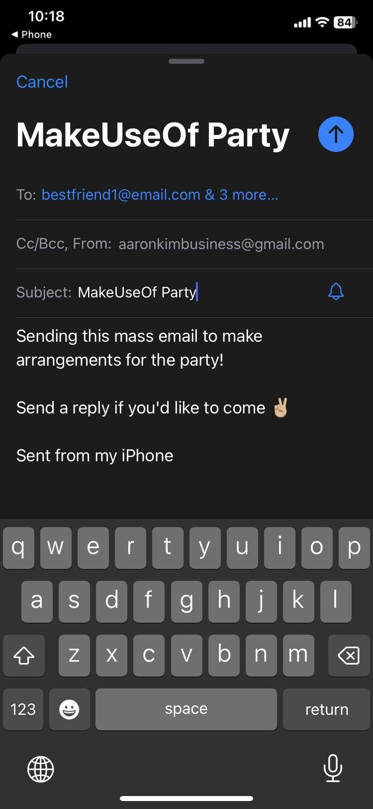 Screenshot of a mass email draft