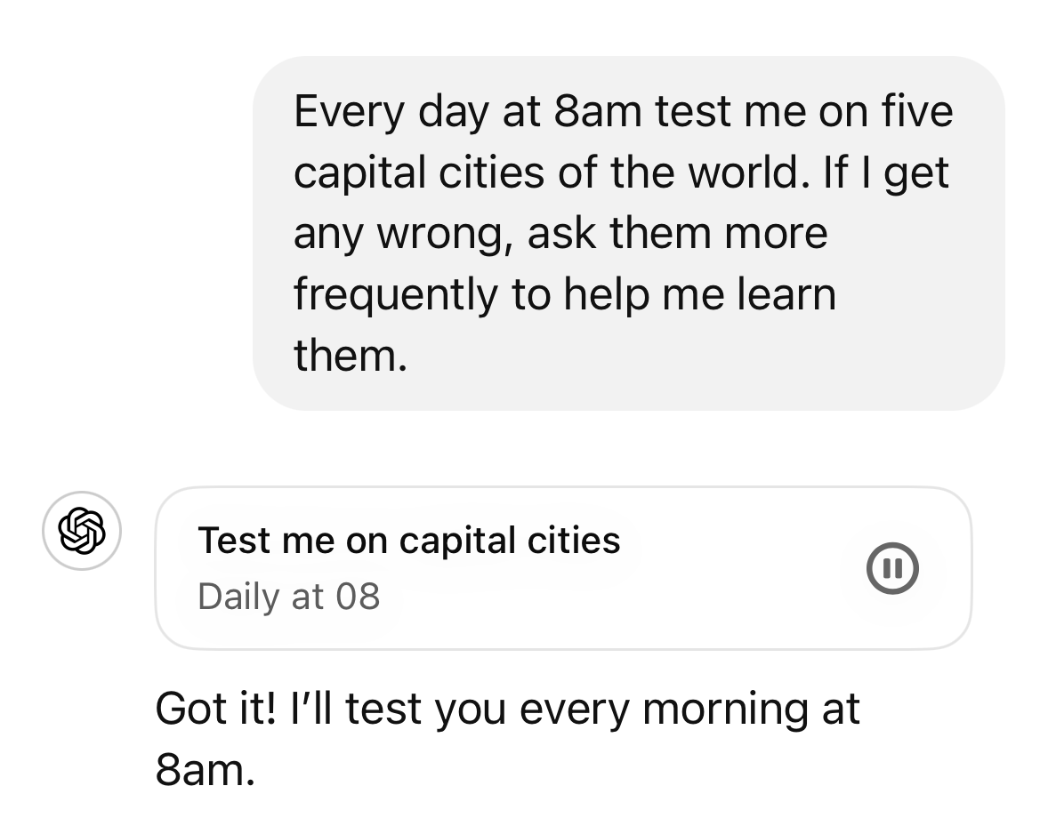 Окно с подсказкой для создания запланированной задачи в ChatGPT.