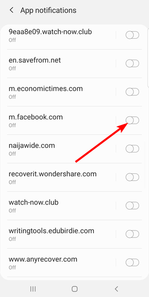 Блокировка уведомлений для отдельных сайтов на мобильном