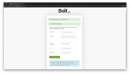 Мастер установки Bolt CMS