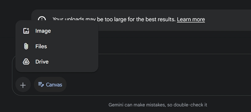 upload files into gemini canvas