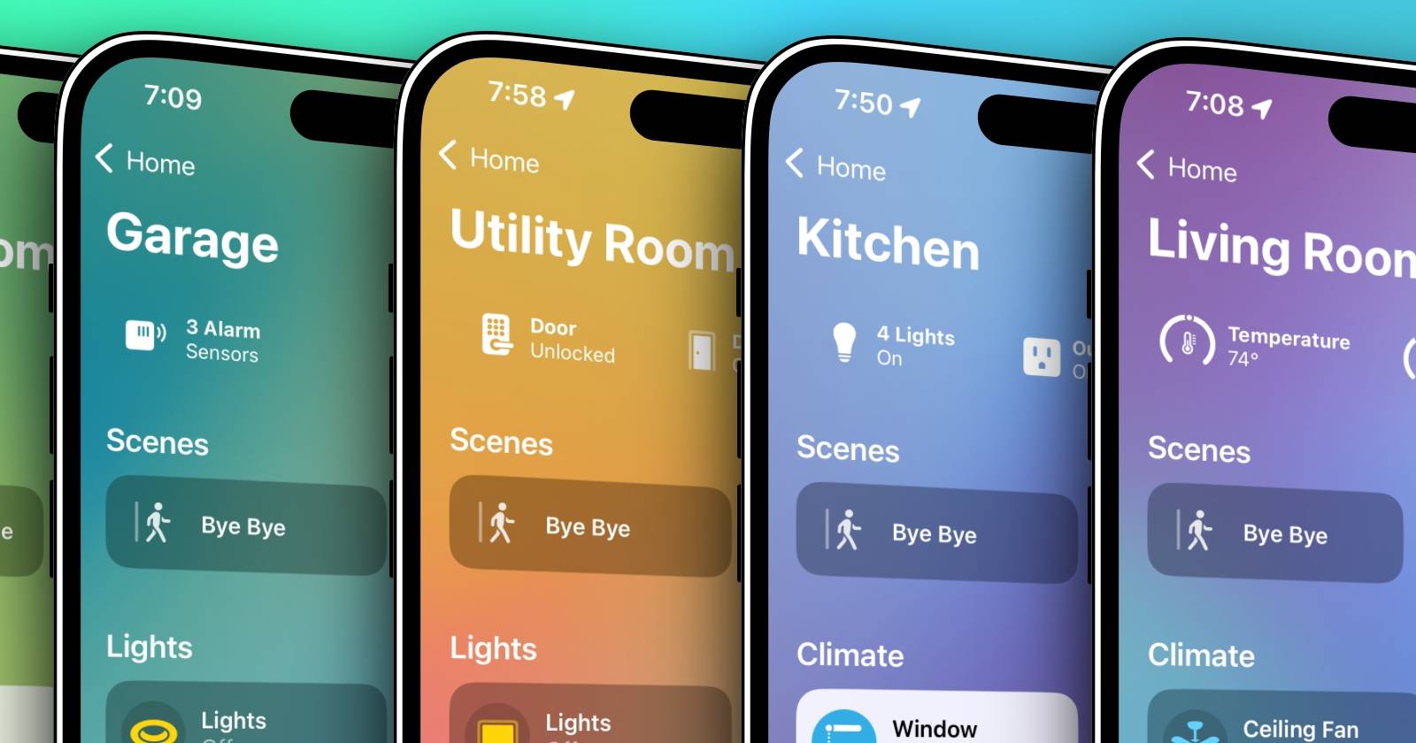 iOS Home App Displayed Across 5 iPhones