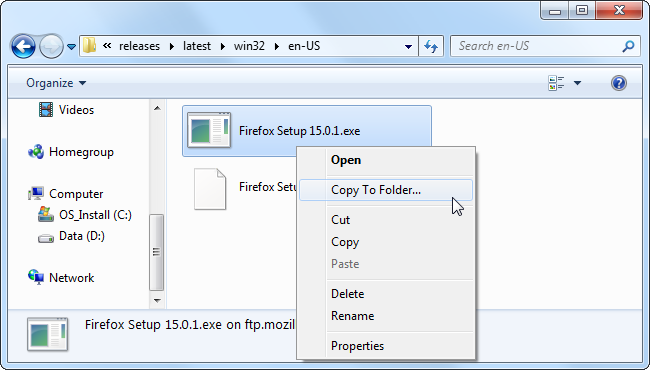 Процесс копирования установщика Firefox из FTP в локальную папку