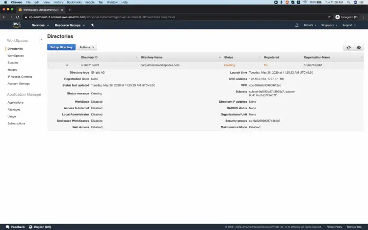 Статус каталога — Creating в разделе Directories