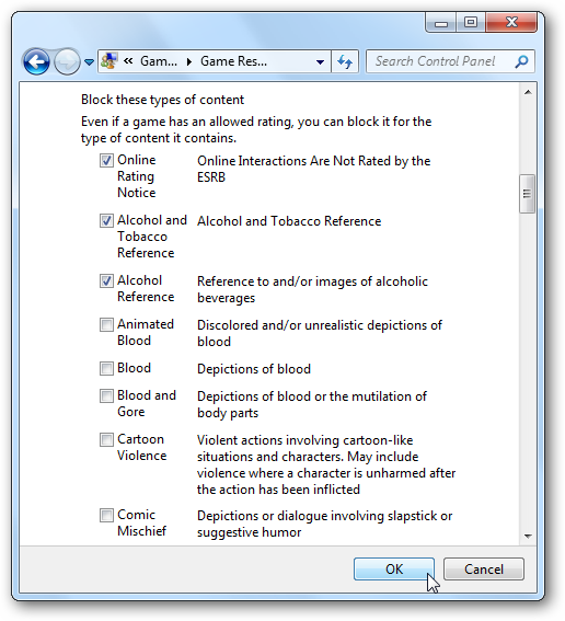 Блокировка игр по содержимому