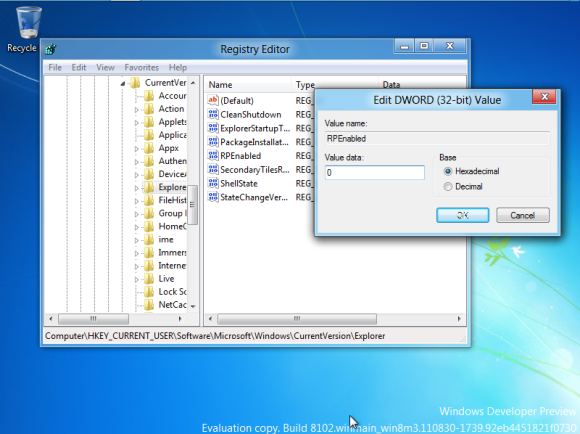 Настройка реестра Windows 8