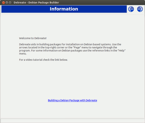 Окно информации Debreate с кратким описанием интерфейса