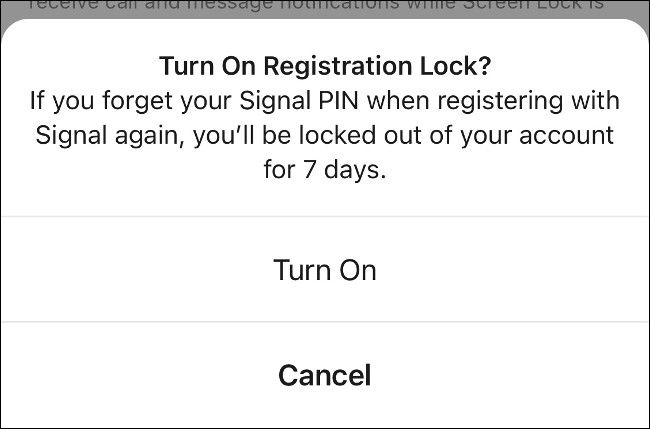 Экран включения Registration Lock в Signal с переключателем