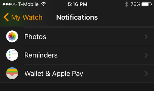Настройки уведомлений Напоминаний в приложении Watch