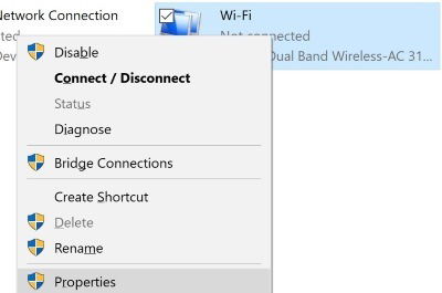 Finestra Proprietà adattatore in Windows 10