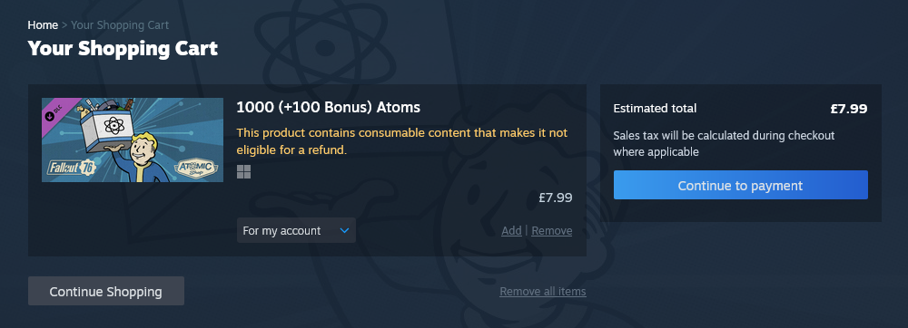 Товар в Steam отмечен как не подлежащий возврату
