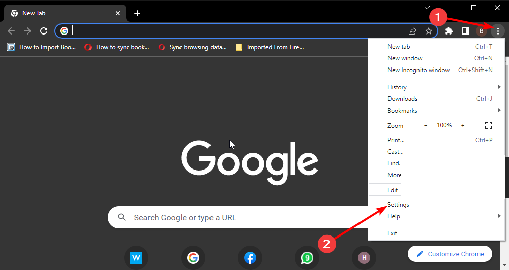 Меню настроек браузера для обновления