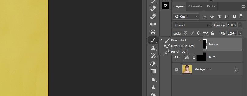 Step 1 B for Brush tool