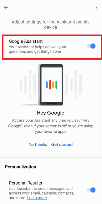 Включение или отключение Google Assistant на телефоне