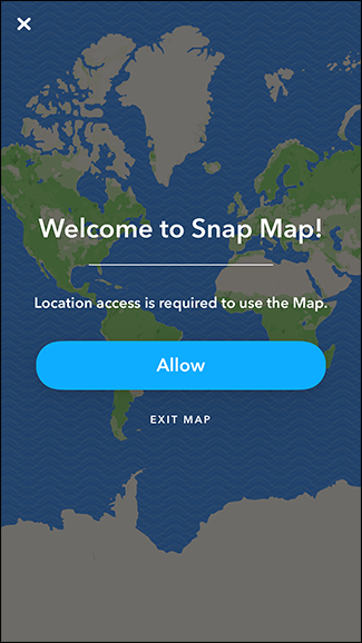 Экран Snap Map с запросом включить местоположение