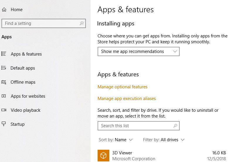 Пункт 'Manage optional features' в настройках Windows