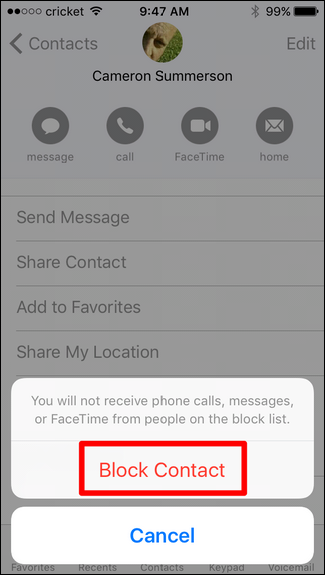 Кнопка подтверждения 'Заблокировать контакт'