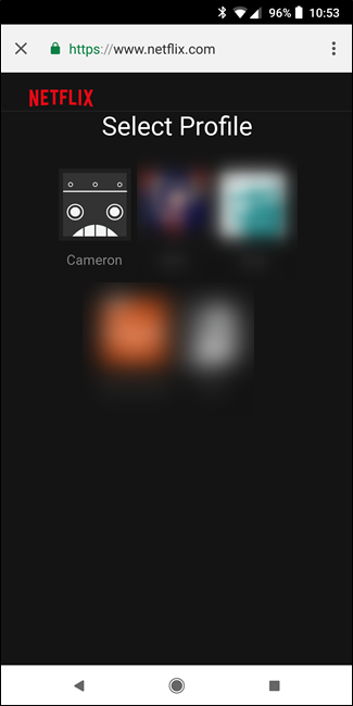 Экран с подтверждением выбранного профиля Netflix