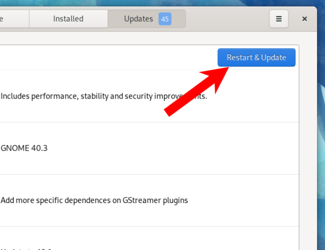 Restart fedora and update