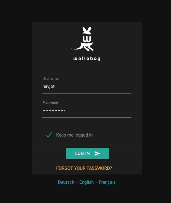 Экран входа Wallabag