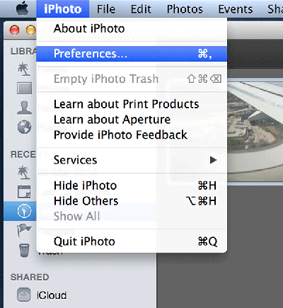 Окно настроек iPhoto