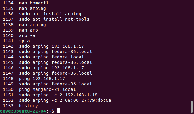 Вывод команды history