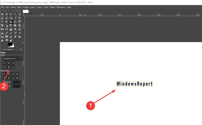 Параметры выравнивания в GIMP с опциями центрирования