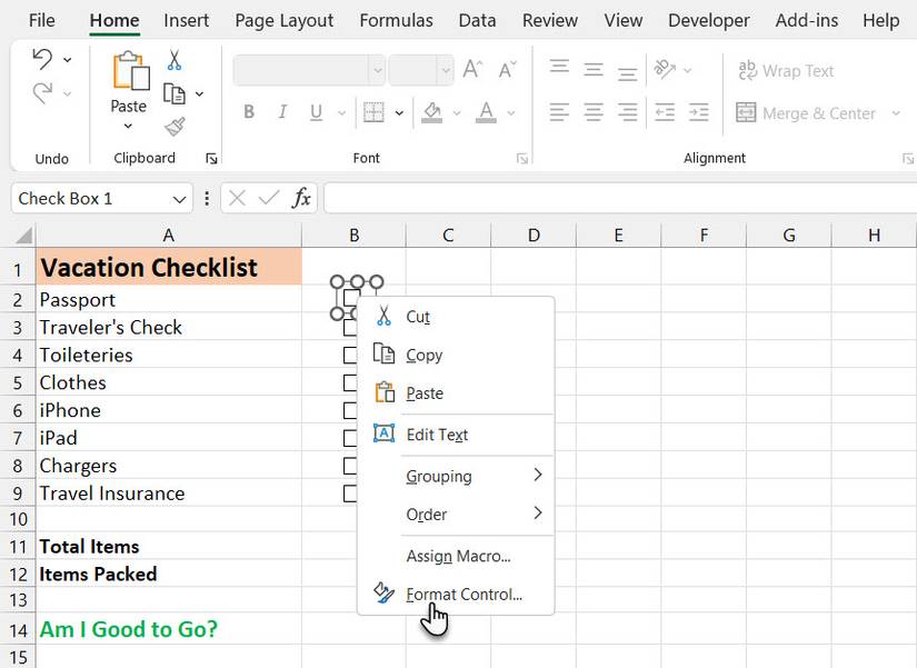 Окно Формат элемента управления: привязка к ячейке